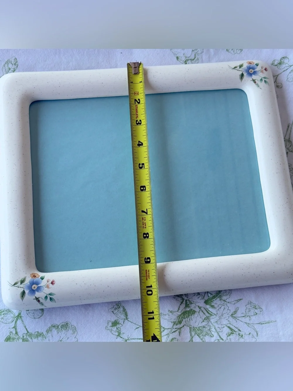 Vintage Glossy White Ceramic Picture Frame, Large Floral 1970s Cottagecore Frame